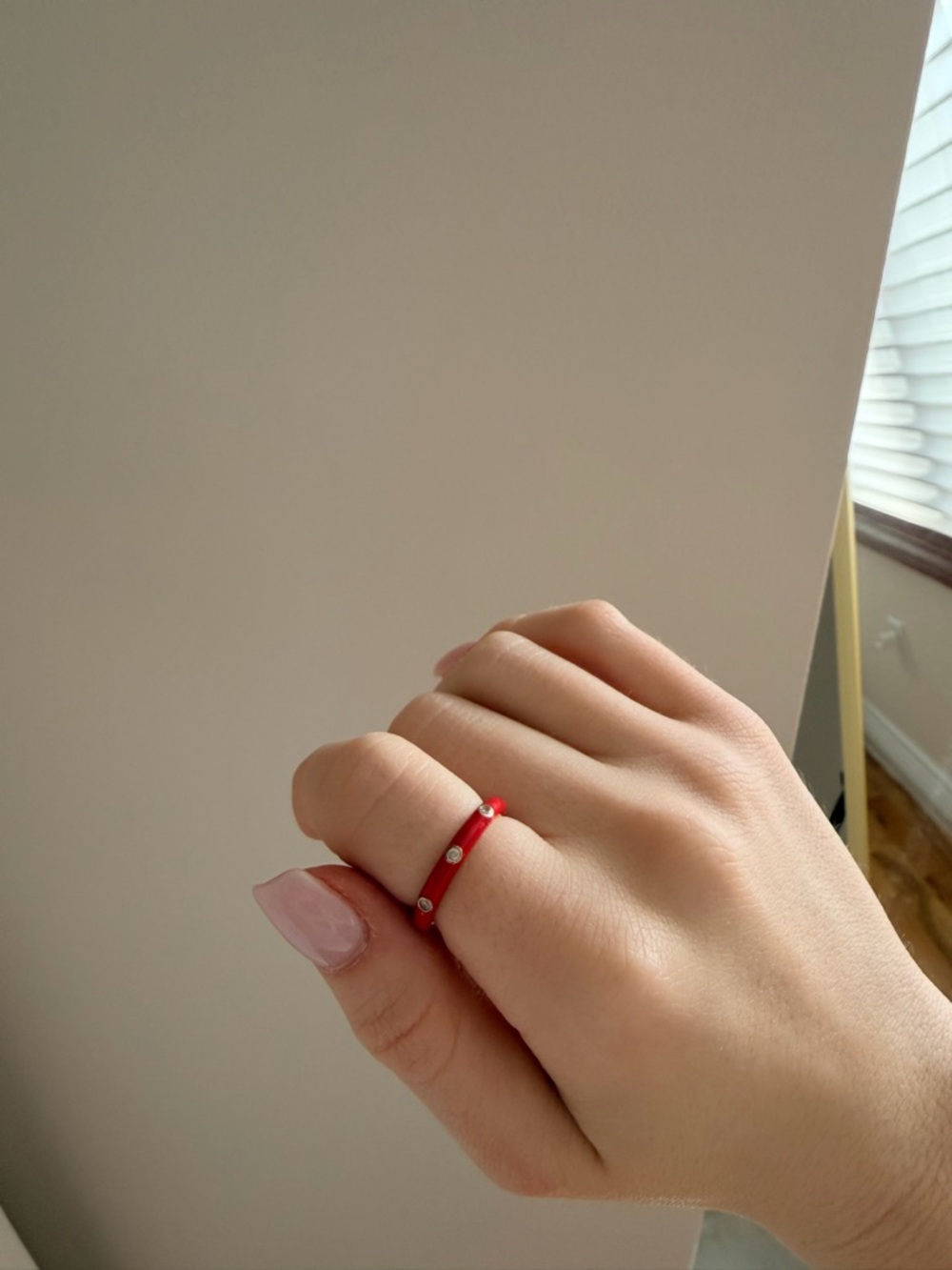 Red Enamel & Crystal Accent Women's Ring